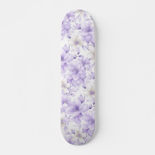 Delikate Violett-Blumen Skateboard (Vorne)