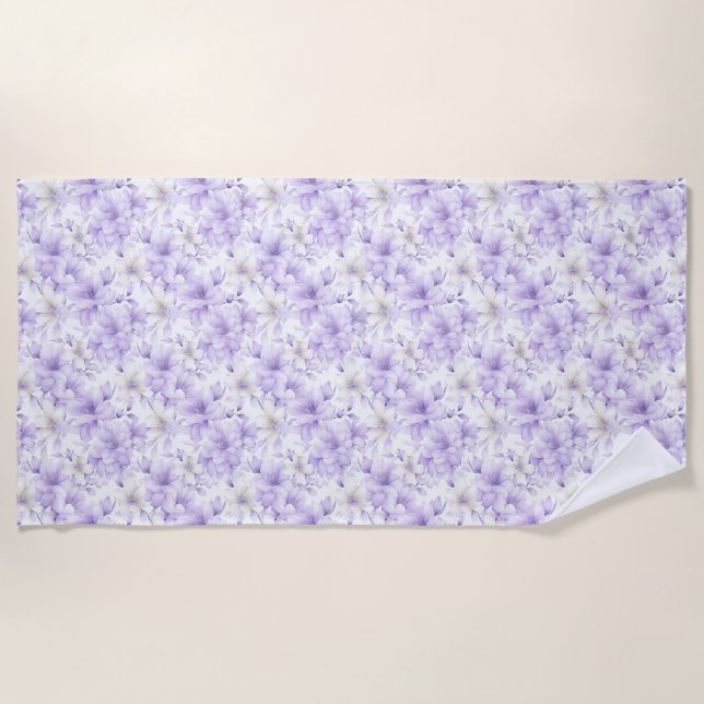 Delikate Violett-Blumen Strandtuch (Vorderseite)