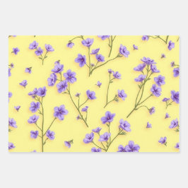 Delikate violette Blumen auf gelbem Hintergrund Geschenkpapier Set