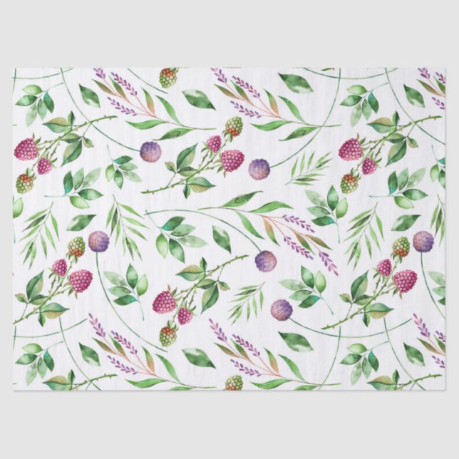 Delikate violette Blumen & Beeren Muster Seidenpapier (Vorderseite)