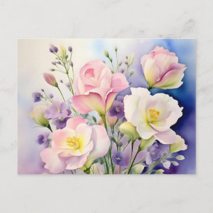 Delikate Wasserfarbe Lisianthus-Blume Postkarte