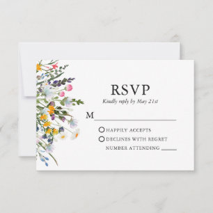 Delikate Wasserfarben-Wildblumen Hochzeit RSVP Karte