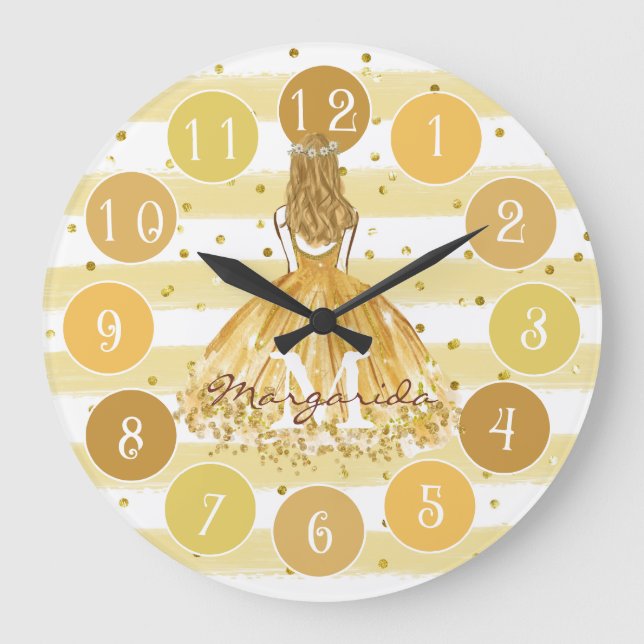 Delikate Watercolor Ballerina Monogram Große Wanduhr (Vorderseite)