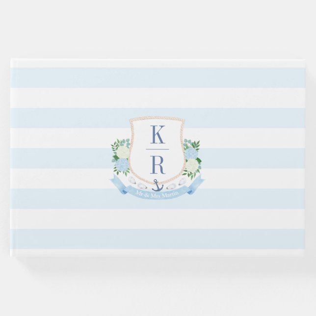Delikate Watercolor Coastal Monogram Wedding Gästebuch (Vorderseite)