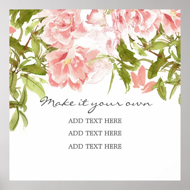 Delikate Watercolor Pink Peonies Wedding Poster (Vorne)