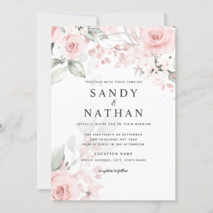 Delikate, weiche Rosa Rose Hochzeit Einladung