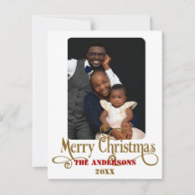 Delikate Weihnachtskarte Gold und Rotes Foto