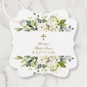 Delikate Weißcreme-Blume Goldkreuz-Taufe Geschenkanhänger