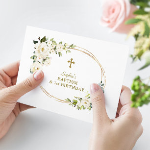 Delikate Weiße Blume Mädchen 1. Geburtstag Taufe Dankeskarte