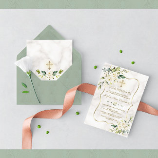 Delikate weiße Blume Marmorgoldenbestätigung Einladung