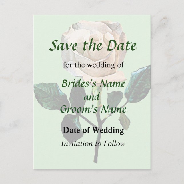 Delikate Weißrosen Save the Date Ankündigungspostkarte (Vorderseite)