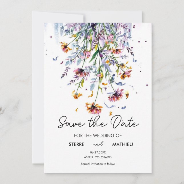 Delikate Whimsical-Wildblumen Save The Date (Vorderseite)