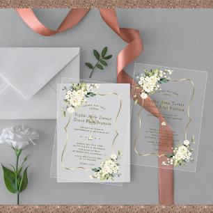 Delikate White Blume Gold Wedding Acryleinladungen