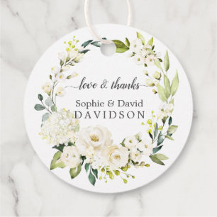 Delikate White Roses Hydrangea Gold Wedding Geschenkanhänger