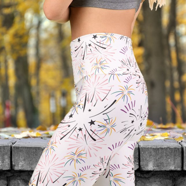 Delikate White Sternexplosion Pattern Yoga Capri Leggings (Starburst on White)