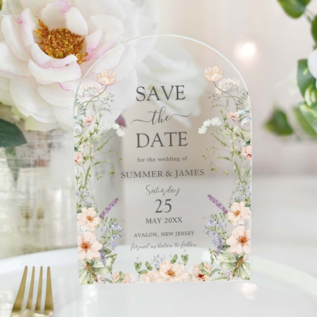 Delikate Wildblume BlumenWedding Save the Date Acryleinladungen (Von Creator hochgeladen)