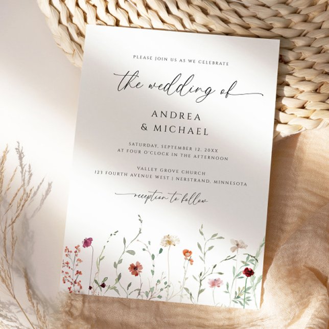 Delikate Wildblume Boho Romantische Hochzeit Einladung (Delicate Wildflowers Wedding Invitations - Boho Elegant Wedding Invites)