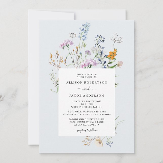 Delikate Wildblume Hochzeitseinladung Einladung (Vorderseite)