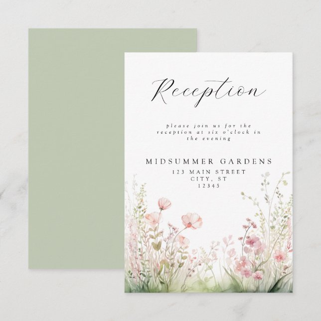 Delikate Wildblume Hochzeitsempfang Begleitkarte (Vorne/Hinten)