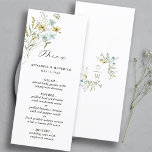 Delikate Wildblume Moderne Boho Wedding Menükarte<br><div class="desc">Dieses elegante Hochzeitsmenü bietet handbemalte Aquarellfarben-Wildblumen in Buttergelb,  Salbei,  staubgrünes Grün und hellblau mit einigen Initialen auf der Rückseite. Für eine weiter gehende Anpassung dieses Designs klicken Sie bitte auf den BUTTON BLAU DESIGN TOOL oben! Matching-Elemente sind ebenfalls verfügbar.</div>
