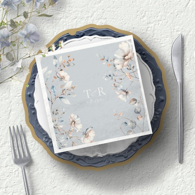 Delikate Wildblume Watercolor Wedding Blue ID1102 Serviette (Von Creator hochgeladen)
