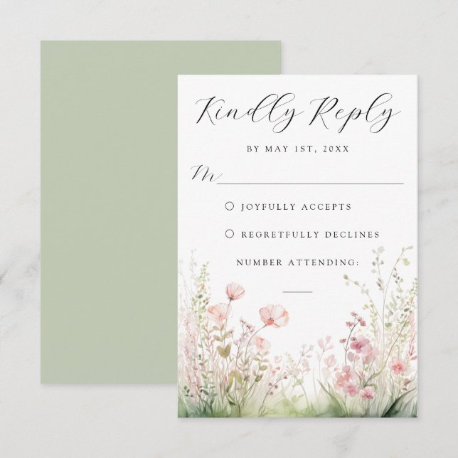 Delikate Wildblume Wedding RSVP Card Karte (Vorne/Hinten)