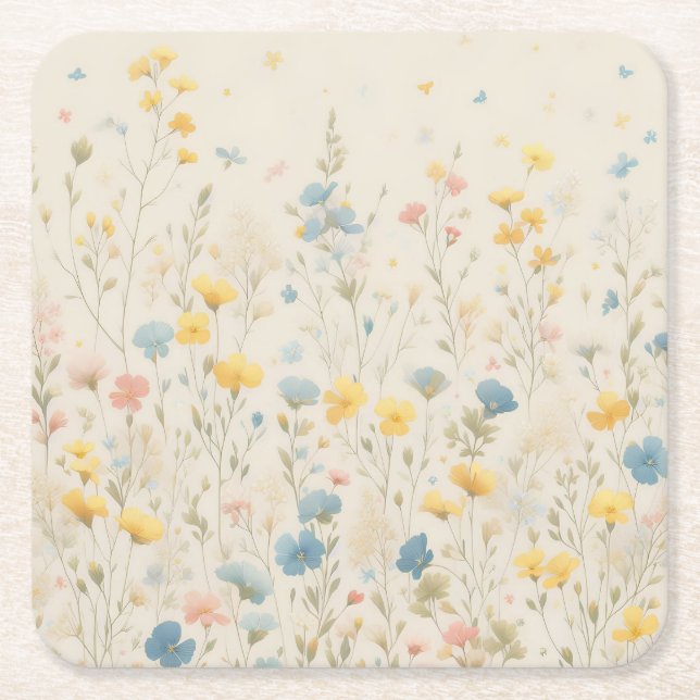 Delikate Wildblume Wiesen Kunst Rechteckiger Pappuntersetzer (Vorderseite)
