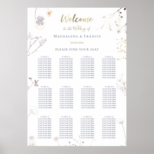delikate Wildblumen Hochzeitskarte Poster (Vorne)