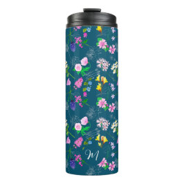 Delikate Wildblumen in dunkelblau. Custom. Thermosbecher