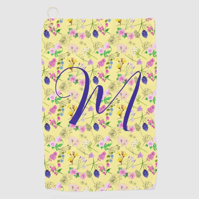 Delikate Wildblumen in hellgelb. Custom. Golfhandtuch (Vorderseite)