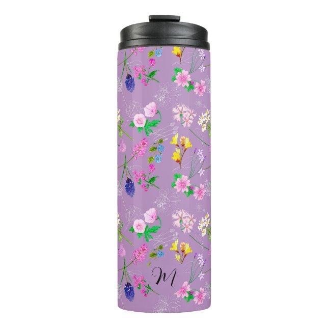 Delikate Wildblumen in Lila. Custom. Thermosbecher (Vorderseite)