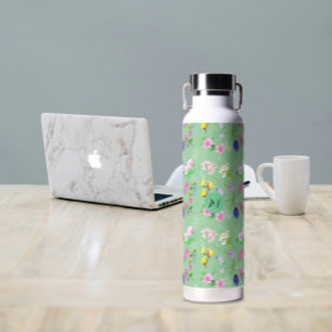 Delikate Wildblumen in Minzgrün. Custom. Trinkflasche
