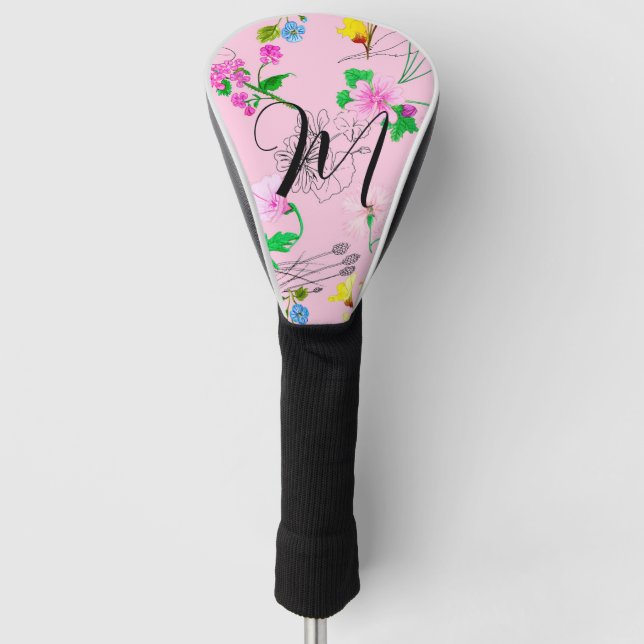 Delikate Wildblumen in Rosa. Custom Golf Headcover (Vorderseite)