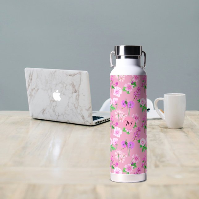 Delikate Wildblumen in Rosa. Custom. Trinkflasche (Delicate wildflowers in pink. Custom. Water Bottle
)
