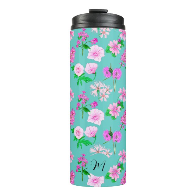 Delikate Wildblumen in Türkis. Custom. Thermosbecher (Vorderseite)