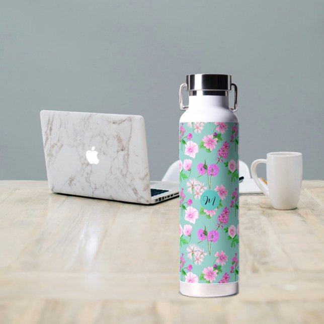 Delikate Wildblumen in Türkis. Custom. Trinkflasche (Delicate wildflowers in turquoise. Custom. Water Bottle
)