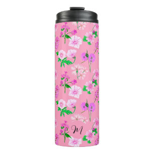 Delikate Wildblumen in weichem Rosa. Custom. Thermosbecher