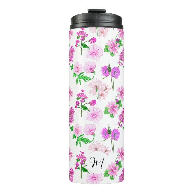 Delikate Wildblumen in Weiß. Custom. Thermosbecher (Vorderseite)