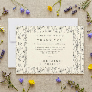 Delikate Wildblumen nahtlose Muster Hochzeit Dankeskarte