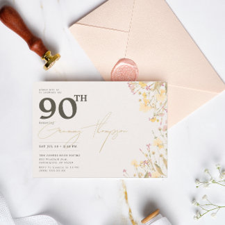 Delikate Wildblumen Rosa Gelb 90. Geburtstag Einladung
