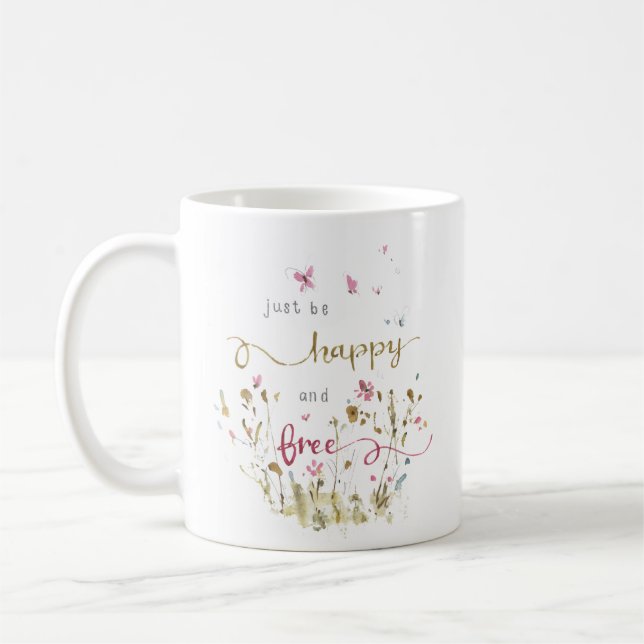 Delikate Wildblumen Schmetterlinge Wasserfarbangeb Kaffeetasse (Links)