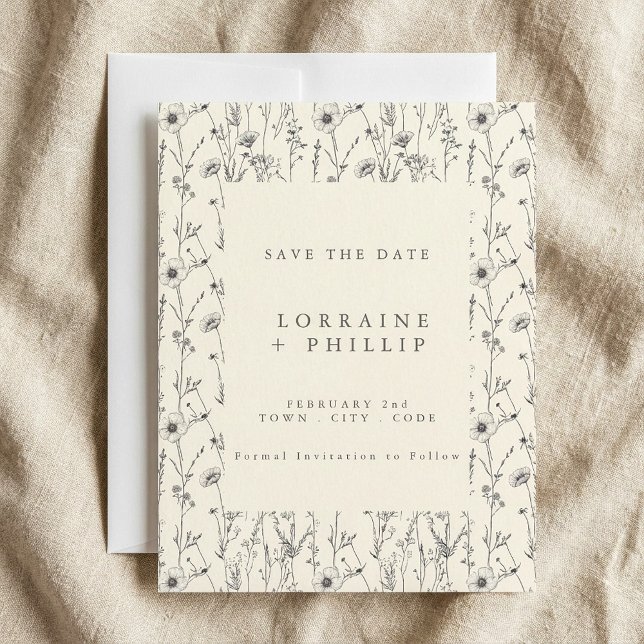 Delikate wilde Blume nahtlose Muster Hochzeit Save The Date (Delicate wild flowers seamless pattern wedding save the date.)