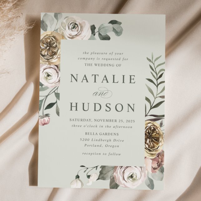 Delikate Winter Floral Frame Wedding Einladung (Von Creator hochgeladen)