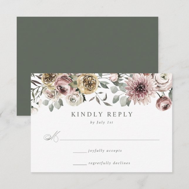 Delikate Winter Floral Wedding RSVP Karte (Vorne/Hinten)