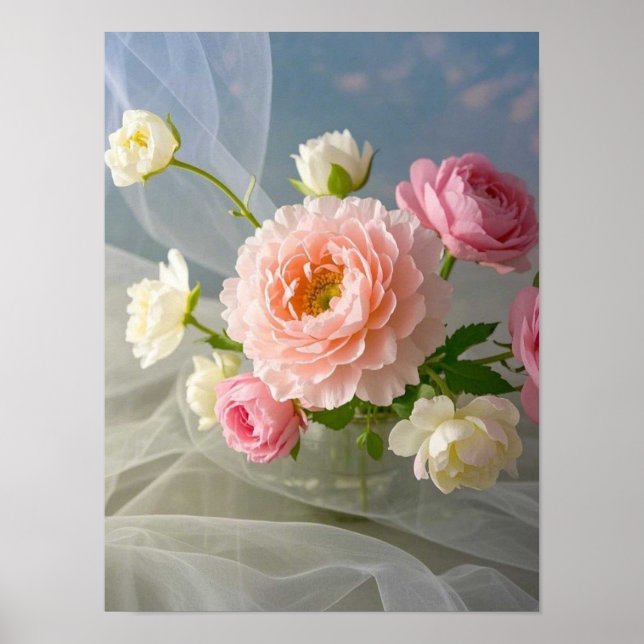 Delikate Zeitlose Elegante Rosa Blume Poster (Vorne)