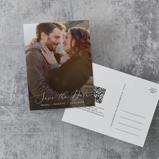Delikater Dunkler Foto-Overlay QR-Code Save the Da Einladungspostkarte (Von Creator hochgeladen)