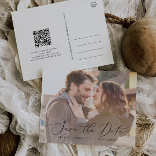 Delikater Horizontaler QR-Foto Save the Date Einladungspostkarte
