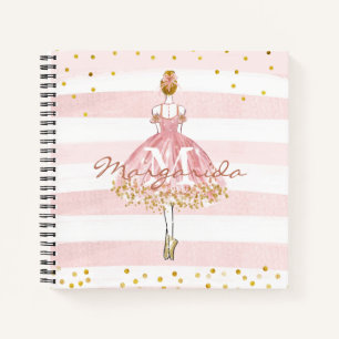 Delikates Aquarellfarben Ballerina Pink Monogramm Notizbuch