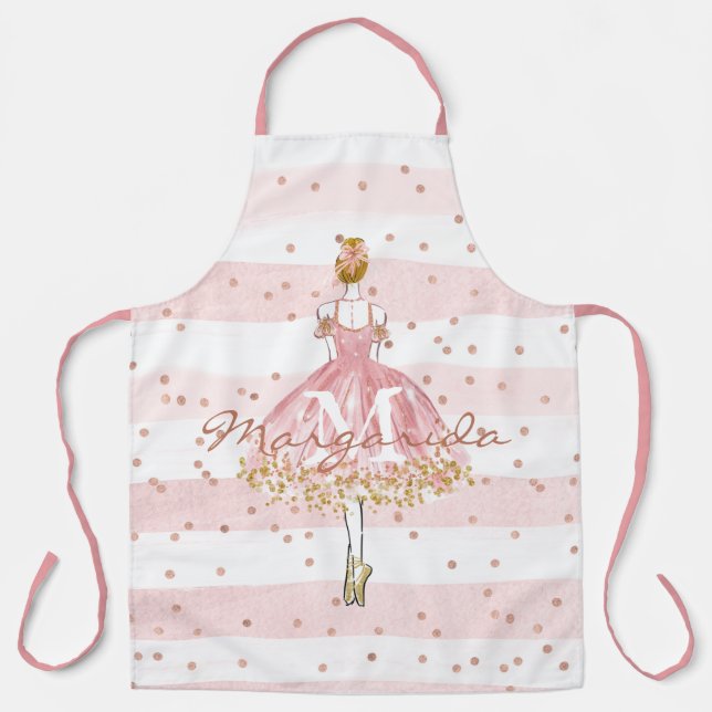 Delikates Aquarellfarben Ballerina Pink Monogramm Schürze (Vorderseite)
