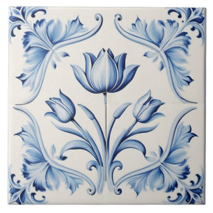 Delikates blaues Delft Tulip Keramik Tile. Fliese